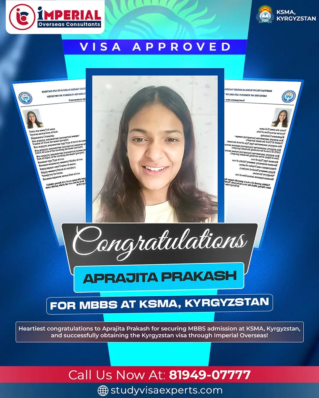 Aprajita Prakash - Visa Approved for Kyrgyzstan