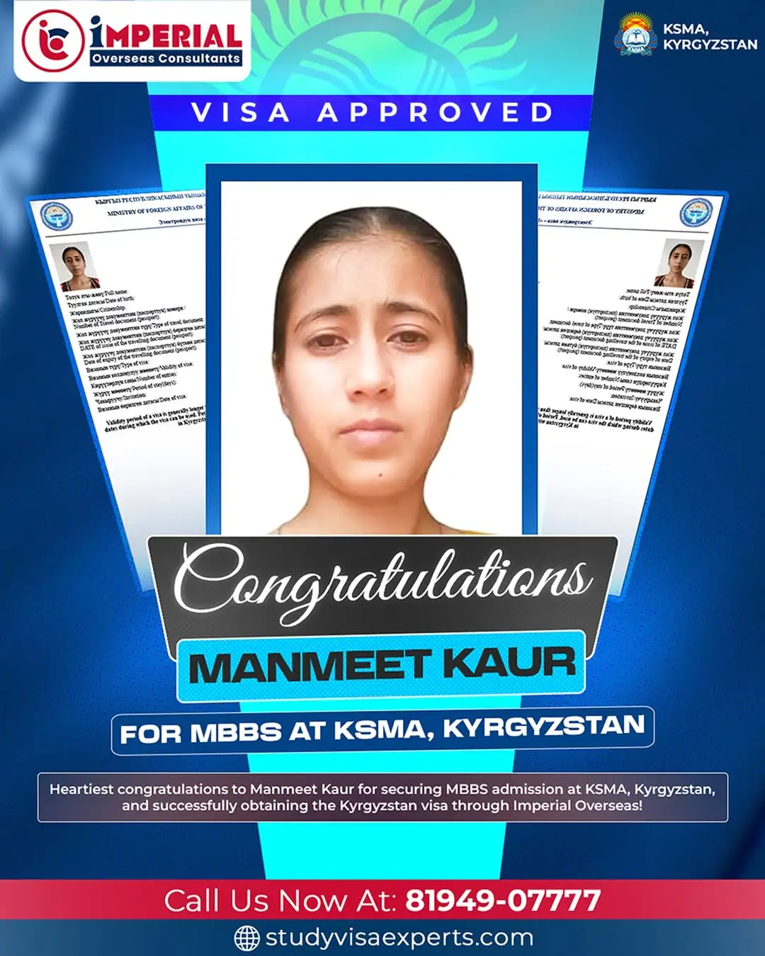 Manmeet Kaur - Visa Approved for Kyrgyzstan