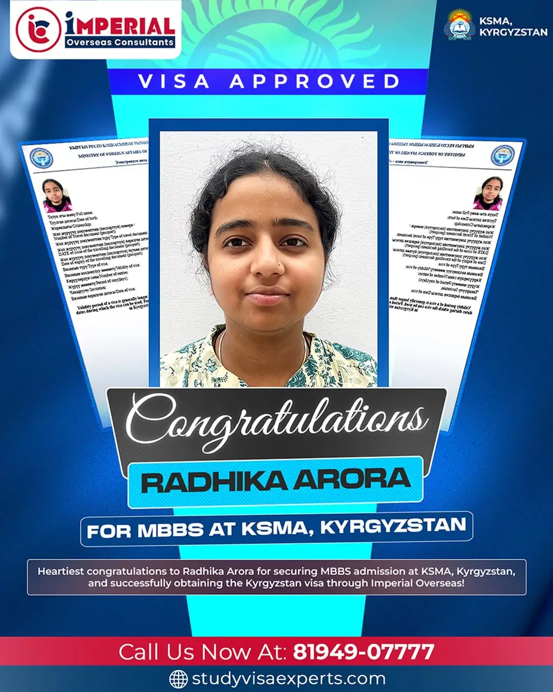 Radhika Arora - Visa Approved for Kyrgyzstan