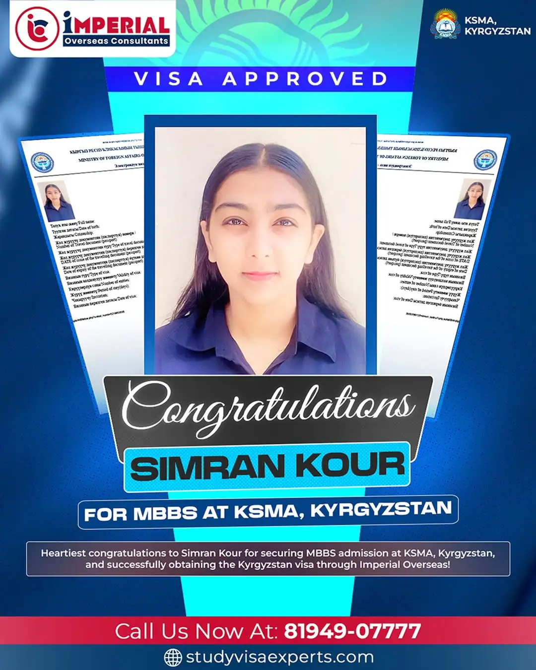 Simran Kour - Visa Approved for Kyrgyzstan