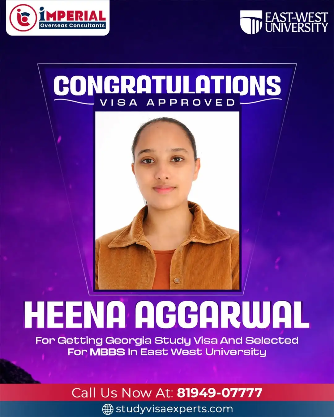 Heena Aggarwal - Visa Approved for Georgia